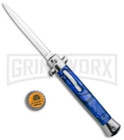 11" Mago Italian Stiletto OTF Automatic Knife Blue Acrylic Dagger -Kershaw Shop 11in Italian Stiletto OTF Auto Blue Acrylic Dagger Satin GX 33858 jr bottlecap large