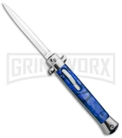 11" Mago Italian Stiletto OTF Automatic Knife Blue Acrylic Dagger