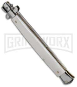 SKM 13" Italian Stiletto White Pearlex Automatic Knife - Bayonet -Kershaw Shop 13 white pearlex bayo side large