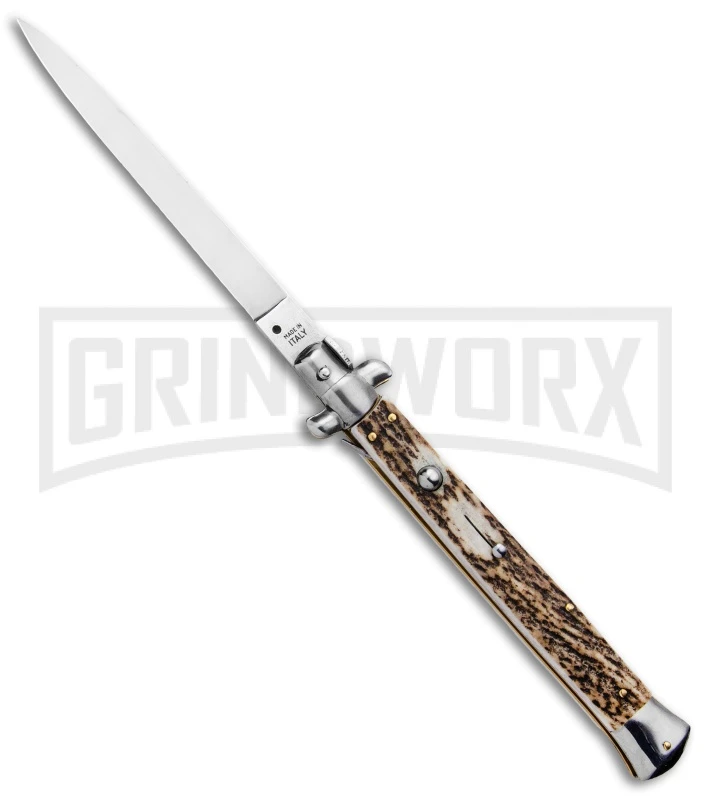 SKM 13" Stag Horn Automatic Italian Stiletto - Bayonet Satin 3 SKM 13" Stag Horn Automatic Italian Stiletto - Bayonet Satin