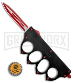 Atomic 1918 OTF Automatic Knuckle Knife Black - Dagger Red Two-Tone Plain -Kershaw Shop 1918 OTF Auto Knuckle Knife Black Dagger Red TT GX 36509 jr bottlecap large