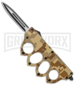 Atomic 1918 Sand Digital Camo OTF Auto Knuckle Knife - Dagger Two-Tone