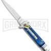 Italia Brass Lever Lock Automatic Stiletto Knife Blue Handle - Satin Plain