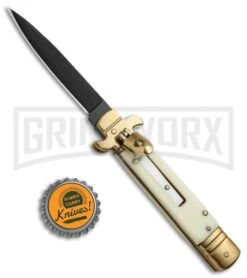 8" Leverlock Sim Ivory Automatic Knife - Bayonet Black Plain -Kershaw Shop 7.625in Leverlock Sim Ivory Bayo Black GBS1875BK BP 19559 jr bottlecap large