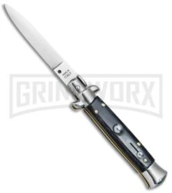 SKM 8" Italian Stiletto Dark Horn Automatic Knife - Satin Flat