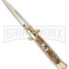 Frank B. 9" Italian Stiletto Stag Automatic Knife - Gold Bayonet