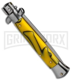 SKM 9" Italian Stiletto Yellow Swirl Killer Bee Automatic Knife - Bayonet -Kershaw Shop 9 yellow swirl bayo stilleto side large