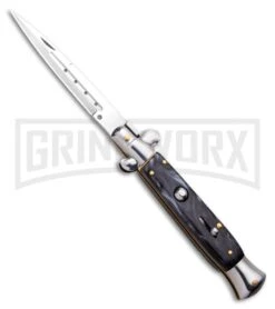 9.5" Anomaly Stiletto Black Marble Automatic Knife - Satin Bayonet