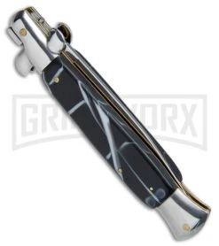 9.5" Anomaly Stiletto Black Swirl Automatic Knife - Satin Plain -Kershaw Shop 9.5in Anomaly Stiletto Black Swirl Auto Satin Plain A155CL BP 22467 jr side large