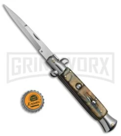 9.5" Anomaly Stiletto Caramel Swirl Automatic Knife - Bayo Satin Plain -Kershaw Shop 9.5in Anomaly Stiletto Caramel Swifl Bayo Satin WNS A155CR BP 20257 jr bottlecap large
