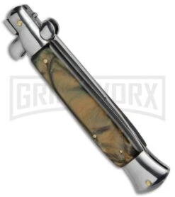 9.5" Anomaly Stiletto Caramel Swirl Automatic Knife - Bayo Satin Plain -Kershaw Shop 9.5in Anomaly Stiletto Caramel Swifl Bayo Satin WNS A155CR BP 20257 jr side large