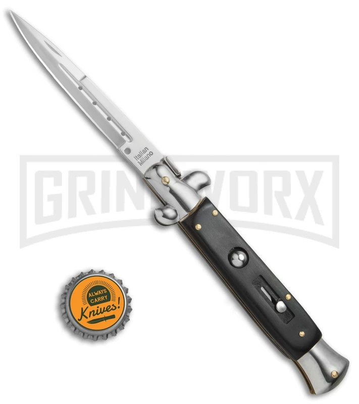 9.5" Anomaly Stiletto Black Sim Wood Automatic Knife - Satin Plain 7 9.5" Anomaly Stiletto Black Sim Wood Automatic Knife - Satin Plain - Image 5