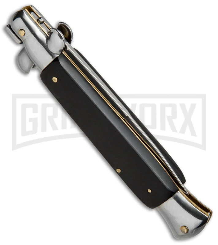 9.5" Anomaly Stiletto Black Sim Wood Automatic Knife - Satin Plain 5 9.5" Anomaly Stiletto Black Sim Wood Automatic Knife - Satin Plain - Image 3