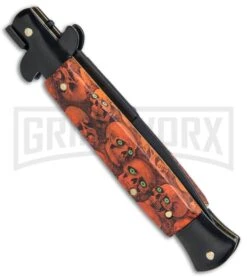 9" Anomaly Stiletto Red Skull Automatic Knife - Bayonet Black Plain -Kershaw Shop 9in Anomaly Stiletto Red Skull Bayo Black Plain A150ZR BP 23751 jr side large