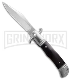 Italia 9" CZ Ebony Wood Bolster Release Automatic Knife - Satin Plain