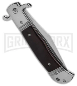 Italia 9" CZ Ebony Wood Bolster Release Automatic Knife - Satin Plain -Kershaw Shop 9in CZ Bolster Release AK Ebony 4in Satin BHQ 183680 td side large