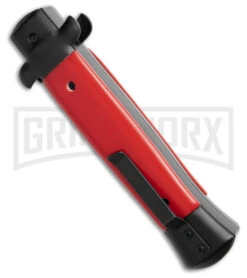 Mago 9" Red Bayonet Italian Stiletto OTF Automatic Knife W/Clip - Satin Plain -Kershaw Shop 9in Italian Stilletto OTF AK Red Bayonet W Clip 3in Satin GX 41996 td side large