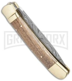 9" Damascus Leverlock Wood Automatic Knife - Dagger Damascus Plain -Kershaw Shop 9in LL Dagger Stiletto Wood Damascus LV1W BHQ 75634 jr side large