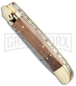 9" Damascus Leverlock Wood Automatic Knife - Dagger Damascus Plain -Kershaw Shop 9in LL Dagger Stiletto Wood Damascus LV1W BHQ 75634 jr spine large