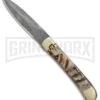 9" Damascus Leverlock Stag Automatic Knife - Dagger Damascus Plain -Kershaw Shop 9in Leverlock dagger stiletto stag damascus BHQ 80253 er large