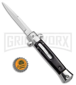9" Mago Stiletto OTF Black Marble Acrylic Automatic Knife Clip - Polish Plain -Kershaw Shop 9in Mago Stiletto OTF Auto Black Marble Acrylic Clip Satin BHQ 179209 jr bottlecap large
