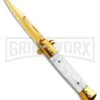 9" Milano Stiletto White Marble Acrylic Automatic Knife - Gold Plain -Kershaw Shop 9in Milano Stiletto White Marble Acrylic Automatic Knife Gold Plain GSE018GDMWT GX 0231 LS large
