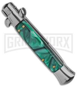 9" Anomaly Stiletto Green Pearlex Automatic Knife - Satin Bayonet -Kershaw Shop 9in anomaly stiletto green pearlex automatic knife satin bayonet gx 6095 td side large