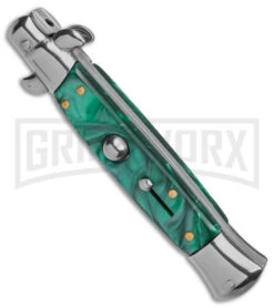 9" Anomaly Stiletto Green Pearlex Automatic Knife - Satin Bayonet -Kershaw Shop 9in anomaly stiletto green pearlex automatic knife satin bayonet gx 6095 td spine large
