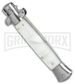 9" Italian Style Stiletto White Pearlex Automatic Knife - Bayonet -Kershaw Shop 9in italian style stiletto white pearlex bayonet BP 19278 er side large