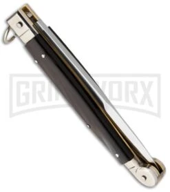 A.G.A. Campolin 9" Sicilian Ring Pull Stag Horn Automatic Knife - Bayonet -Kershaw Shop 9in sicilian ring pull dark horn side large