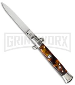 SKM 9" Italian Stiletto Acrylic Tortoise Automatic Knife - Flat