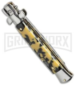 SKM 9" Mosaic Acrylic Italian Stiletto Automatic Knife - Flat -Kershaw Shop 9in stiletto yellow mosaic flat cm side large