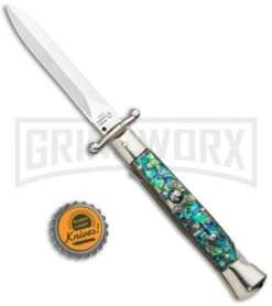 AGA 9" Italian Stiletto Swinguard Abalone Automatic Lockback Knife - Dagger -Kershaw Shop AGA 11in Italian Stiletto Swinguard Abalone Auto Dagger GX 36952 jr bottlecap large