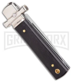 AGA 6" Lever Lock Ebony Wood Automatic Knife W/Cross Bolsters - Polish Plain -Kershaw Shop AGA 6in LL Ebony Wood Auto Cross Bolsters Satin BHQ 177247 jr side large