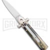 AGA 6" Lever Lock Horn Automatic Knife W/Cross Bolsters - Satin Plain -Kershaw Shop AGA 6in LL Horn Auto Cross Bolsters Satin BHQ 177246 jr large