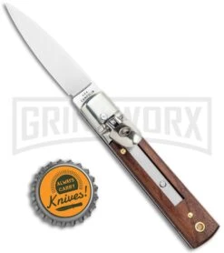AGA 6" Mini Classic Lever Lock Cocobolo Wood Automatic Knife - Satin Plain -Kershaw Shop AGA 6in Mini Classic LL Cocobolo Wood Auto Satin GX 36837 jr bottlecap large