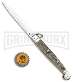 A.G.A. Campolin 9" Ram Horn Sicilian Ring Pull Automatic Knife - Bayonet -Kershaw Shop AGA Camplin 9in Sicilian Ring Pull Auto Ram Horn Satin Bayo BHQ 100997 jr bottlecap large