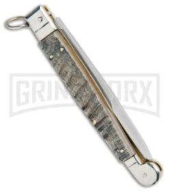 A.G.A. Campolin 9" Ram Horn Sicilian Ring Pull Automatic Knife - Bayonet -Kershaw Shop AGA Camplin 9in Sicilian Ring Pull Auto Ram Horn Satin Bayo BHQ 100997 jr side large