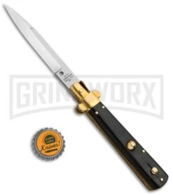 AGA Campolin 10" Italian Frosolone Picklock Brass/Ebony Automatic Knife - Bayo -Kershaw Shop AGA Campolin 10in Italian Frosolone Picklock Brass Ebony AutoKnife Bayo GX 32102 jr bottlecap large