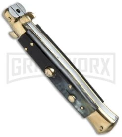 AGA Campolin 10" Brazilian Horn Picklock Stiletto Brass Bolster - Satin Kris -Kershaw Shop AGA Campolin 10in Stiletto Brazilian Horn Kriss BP 19126 jr spine large