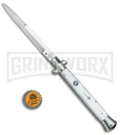 AGA Campolin 11" 2017 Italian Picklock Pearlex Automatic Knife - Bayonet -Kershaw Shop AGA Campolin 11in Picklock Italian Stiletto White Pearl Satin BHQ 78228 jr bottlecap 2 large