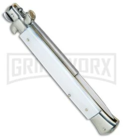 AGA Campolin 11" 2017 Italian Picklock Pearlex Automatic Knife - Bayonet -Kershaw Shop AGA Campolin 11in Picklock Italian Stiletto White Pearl Satin BHQ 78228 jr side large