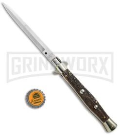 AGA Campolin 11" Italian Picklock Stag Horn Automatic Knife - Bayonet 2018 11 AGA Campolin 11" Italian Picklock Stag Horn Automatic Knife - Bayonet 2018 -Kershaw Shop AGA Campolin 11in picklock Stilletto Stag Horn BHQ 67468 jr bottlecap 2 large