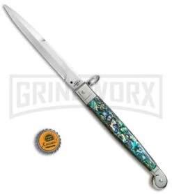 A.G.A. Campolin 9" Abalone Sicilian Ring Pull Automatic Knife - Bayonet -Kershaw Shop AGA Campolin 12in Sicilian Lever Lock Ring Pull Abalone Bayonet BP 27798 jr bottlecap large