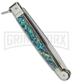 A.G.A. Campolin 9" Abalone Sicilian Ring Pull Automatic Knife - Bayonet -Kershaw Shop AGA Campolin 12in Sicilian Lever Lock Ring Pull Abalone Bayonet BP 27798 jr side large