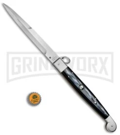 A.G.A. Campolin 16" Sim Horn Sicilian Ring Pull Automatic Knife - Satin Plain -Kershaw Shop AGA Campolin 16in Sicilan Ring Pull Sim Horn BHQ 71213 jr bottlecap large