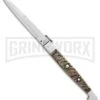 A.G.A. Campolin 16" Ram Horn Sicilian Ring Pull Automatic Knife - Bayonet -Kershaw Shop AGA Campolin 16in Sicilian Ring Pull Auto Ram Horn Satin Bayo BHQ 87416 er large