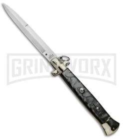 A.G.A. Campolin 18" Italian Stiletto Gray Ring Pull Automatic Knife - Bayo Satin