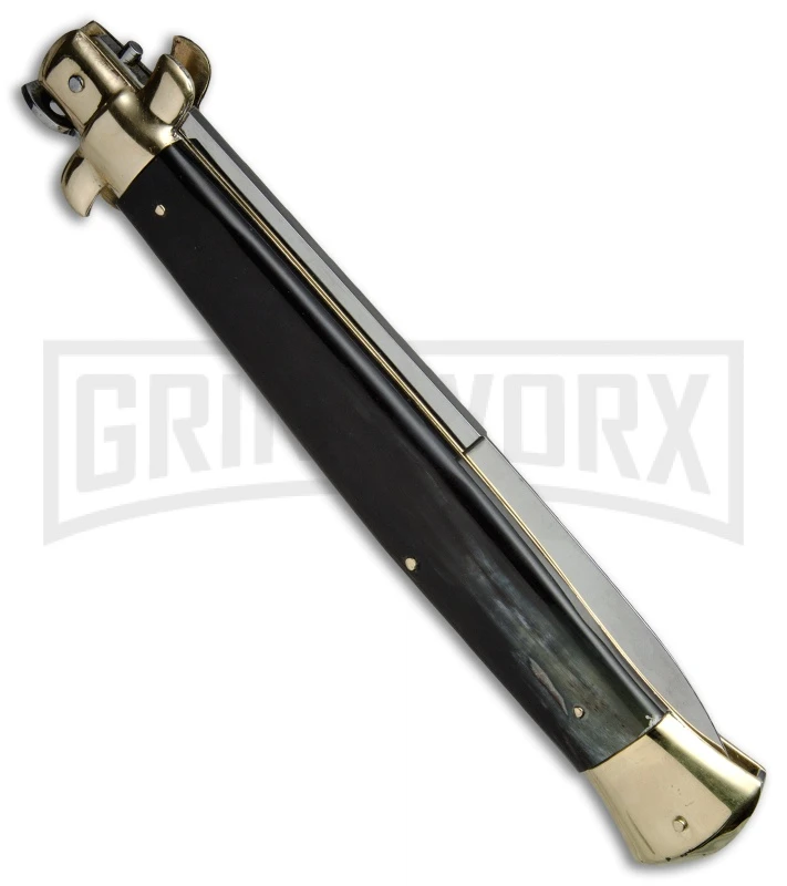 A.G.A. Campolin 18" Brazilian Horn/Brass Italian Stiletto Auto Knife - Bayonet 5 A.G.A. Campolin 18" Brazilian Horn/Brass Italian Stiletto Auto Knife - Bayonet - Image 3