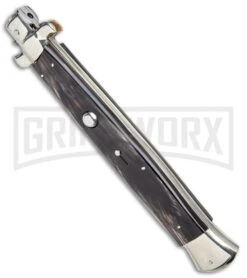 A.G.A. Campolin 18" Dark Horn Italian Stiletto Auto Knife - Bayonet -Kershaw Shop AGA Campolin 18in Stiletto Dark Horn Satin Bayo BHQ 104096 jr spine large